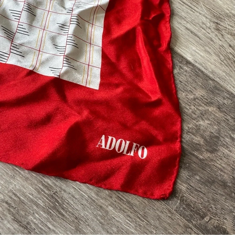 Vintage! Red and White Adolfo Silk Scarf - 28.5”